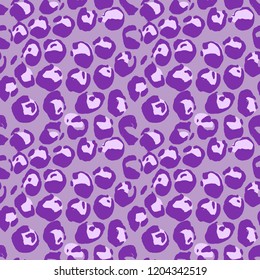 Vector illustration leopard print seamless pattern. Violet hand drawn background.