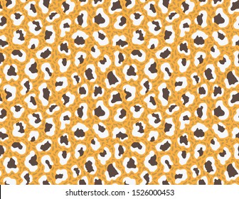 Vector illustration leopard print seamless pattern. Yellow hand drawn background - Vector
