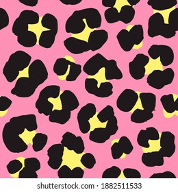 Vector illustration Leopard print seamless background pattern. Black, pink, yellow
