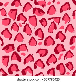 Vector illustration leopard print seamless pattern. Pink hand drawn background
