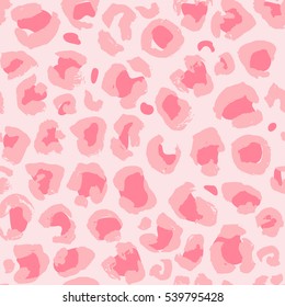 Vector illustration leopard print seamless pattern. Pink hand drawn background