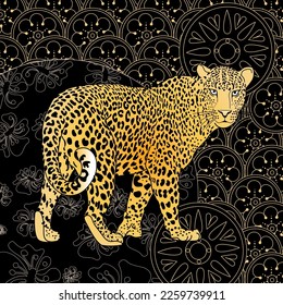 Vector illustration of a leopard. Template for postcard, poster, banner, t-shirt print, label, patch.
