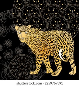 Vector illustration of a leopard. Template for postcard, poster, banner, t-shirt print, label, patch.
