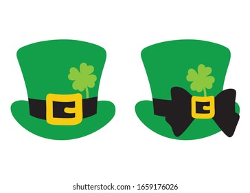 Vector Illustration Of Leprechaun Green Top Hat With Clover For St. Patrick’s Day.Vector Illustration Of Leprechaun Green Top Hat With Clover For St. Patrick’s Day.