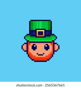 Vector Illustration of Leprechaun Head St Patrick Day with Pixel Art Design, perfect for game assets themed designs