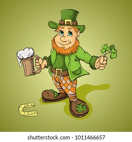 vector illustration of leprechaun with mug of ale celebrates St. Patricks day