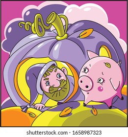 
Vector illustration of a Leprechaun and a pig