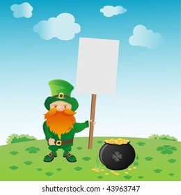 Vector illustration of Leprechaun with pot of gold