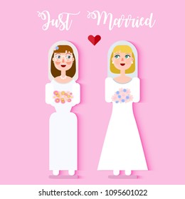 Vector Illustration With A Lesbian Couple Getting Married.