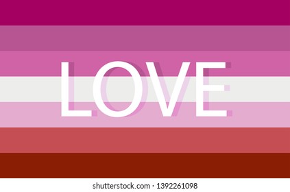 Vector illustration of Lesbian flag poster with love sign. Simple LGBT symbol wallpaper and background. 

