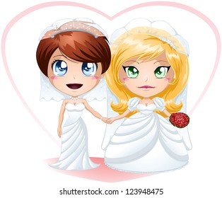 A vector illustration of lesbians dressed for their wedding day.