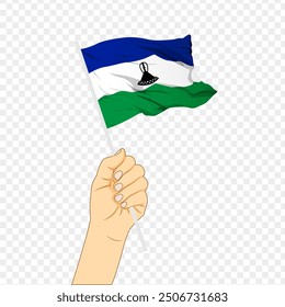 Vector illustration of Lesotho flag in hand on transparent background
