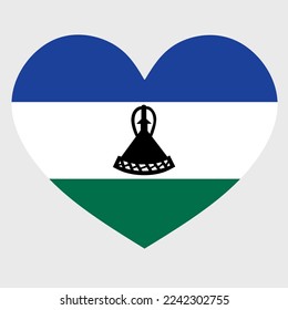 Ilustración vectorial de la bandera de Lesoto con forma de corazón aislado en el fondo de la llanura. Amo Lesoto. Feliz Día de la Independencia