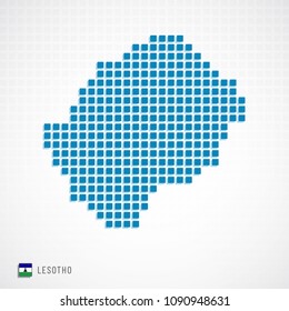 Vector illustration of Lesotho map dotted basic shape icons and flag