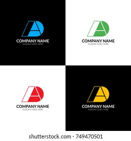 Vector illustration. Letter AD logo, icon flat and vector design template. Monogram the letter a and d logotype for brand or company with text.