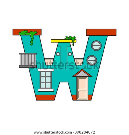 vector illustration letter of the alphabet drawn in the form of a house. The letters of the alphabet to teach children reading.