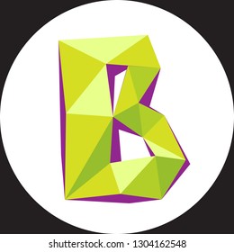 Vector illustration of letter B in origami style. Polygonal Colorful Letter isolated on white circle background.