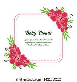 Vector illustration letter baby shower with pattern of pink flower frame