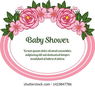 Vector illustration letter baby shower with crowd of pink rose flower frame