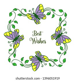 Vector illustration letter best wishes for beauty of frames flower with butterflies hand drawn