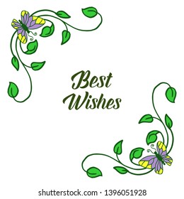 Vector illustration letter best wishes for beauty of frames flower with butterflies hand drawn