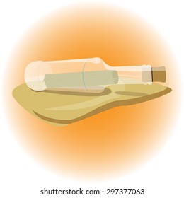 vector illustration of letter in the bottle on sand 
