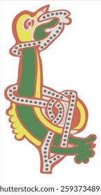 Vector illustration of the letter C with a bird motif and decorative plant details.