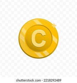 Vector illustration of letter C coin in gold color on transparent background (PNG).