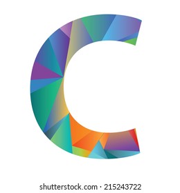 Vector Illustration with letter C of Colored Design Isolated on a White Background. Polygonal Colorful Alphabet