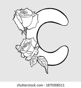 Vector illustration letter C with flowers. Alphabet flower blank for designers, logo, icon fashion illustration