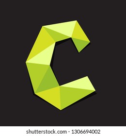 Vector illustration of letter C in origami style. Polygonal Colorful Letter isolated on black background.