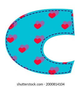 Vector illustration of letter "C" in the patchwork style isolated on a white background.