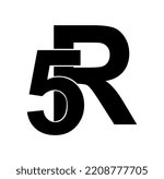 Vector illustration of a letter combination between 5 and R , Initial letter and number logo, R and 5, R5, 5R on white background.