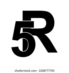 Vector illustration of a letter combination between 5 and R , Initial letter and number logo, R and 5, R5, 5R on white background.