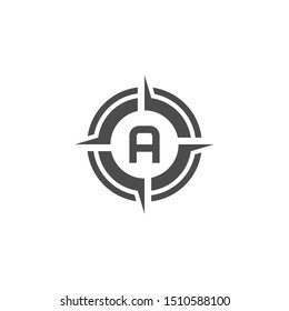 vector illustration letter a with compass logo icon black color