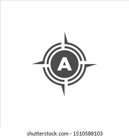 vector illustration letter a with compass logo icon black color