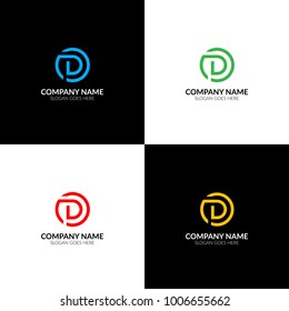 Vector illustration. Letter D in circle logo, icon flat and vector design template. The letter d with geometric element logotype for brand or company with text.