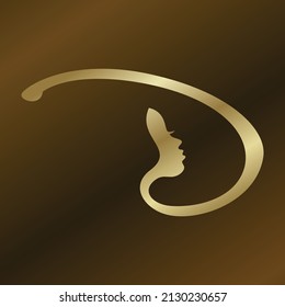 Vector illustration of letter D with golden girl face silhouette