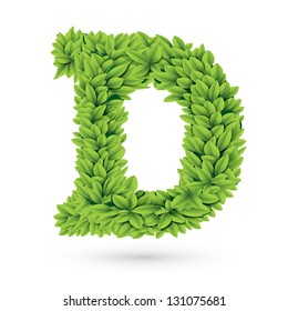Vector illustration of letter D of green leaves