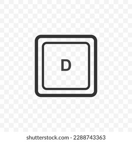 Vector illustration of letter D icon in dark color and transparent background(PNG). Keyboard shortcut button.