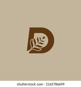 vector illustration of letter D and leaf for icon, symbol or logo. letter D logo