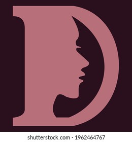 Vector illustration of letter d logo template with a woman silhouette combination. editable.
