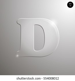 vector illustration of the letter D, on a gray background. Numbers and symbols. Textured materials. Glass alphabet.