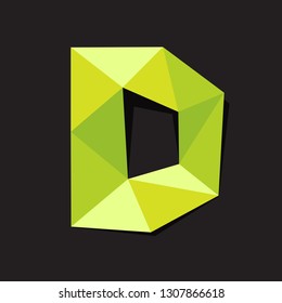 Vector illustration of letter D in origami style. Polygonal Colorful Letter isolated on black background.