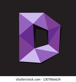 Vector illustration of letter D in origami style. Polygonal Colorful Letter isolated on black background.