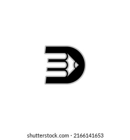 Vector illustration of letter D and pencil for icon, symbol or logo. letter D flat