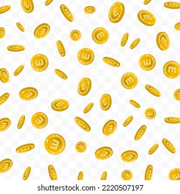 Vector illustration of letter E coins. Flying gold coins on a transparent background (PNG).
