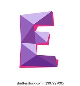 Vector illustration of letter E in origami style. Polygonal Colorful Letter isolated on white background.