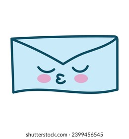 Ilustración vectorial del sobre de carta sonriendo y soplando un beso, carta de amor.
