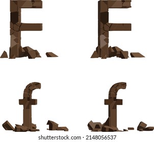 The vector illustration of the letter F cracked stone